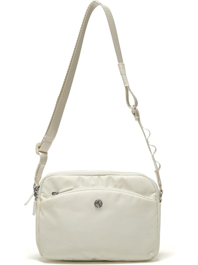 Women's White Small Lightweight Shoulder Bag With Adjustable Strap Multi Pocket